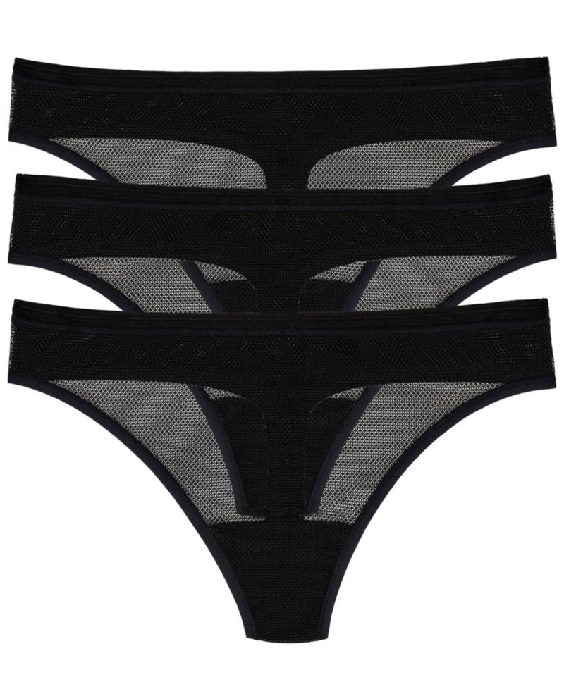 Women's Sheer Striped Thongs, 3-Pack Set