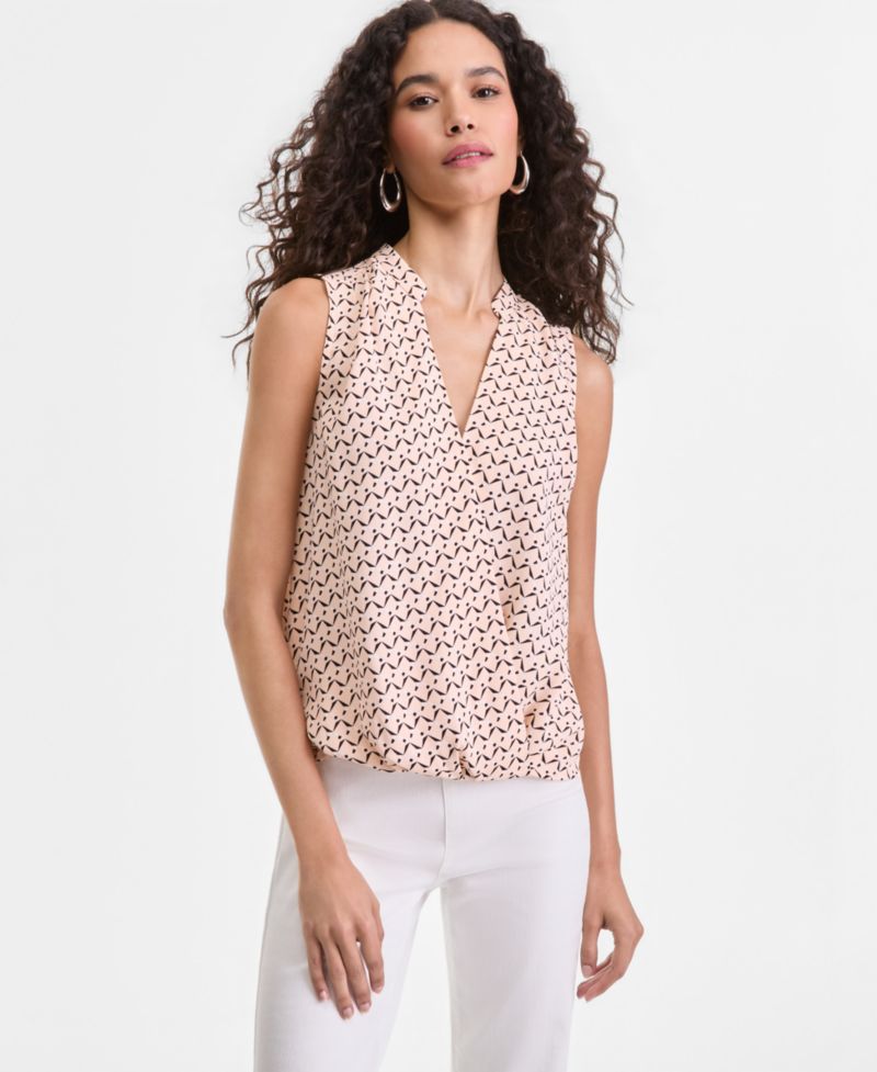 Women's Sleeveless Printed Faux-Wrap Blouse