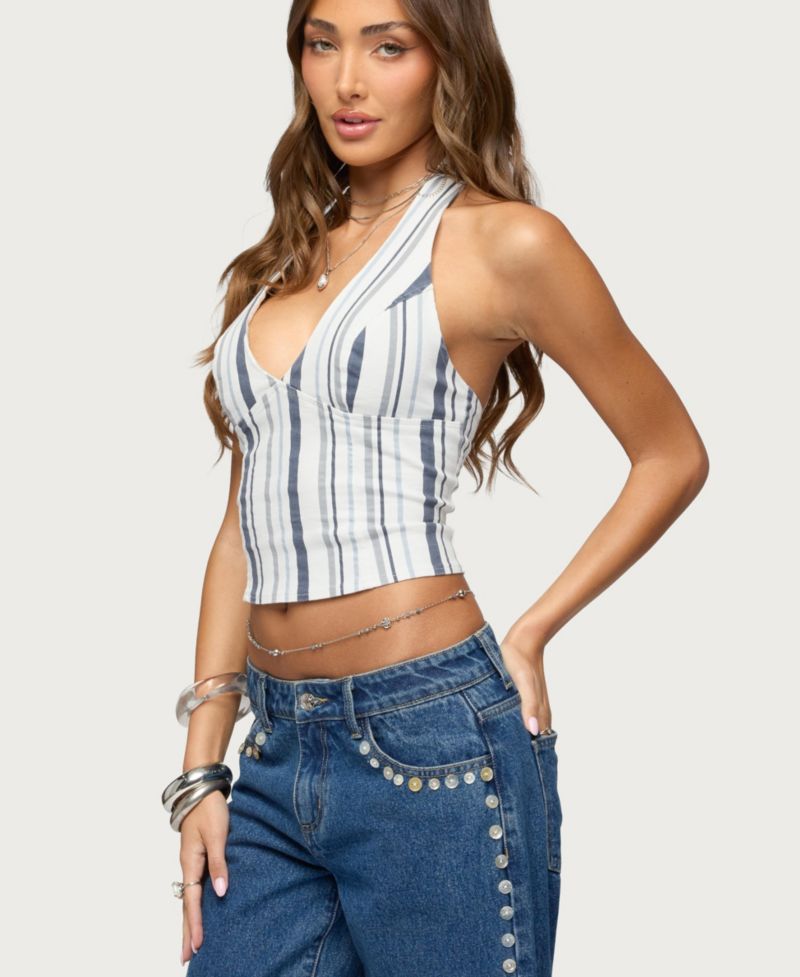 Women's Sofey Striped Denim Halter Top