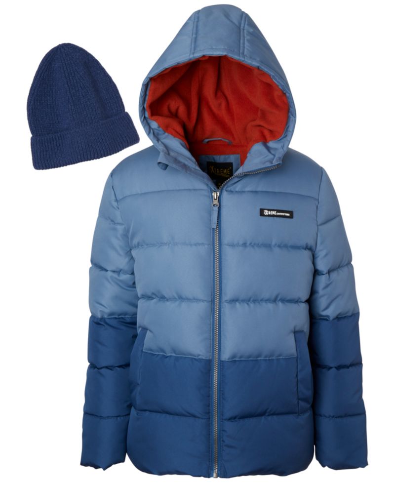 Boys' 6-20 Ripstop Color-Block Puffer Jacket with Hat, 2-Piece Set