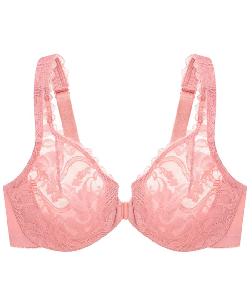 Women's Full Figure Plus Size Wonderwire Front Close Stretch Lace Bra 9245