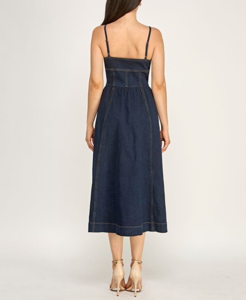 Juniors' Indigo Denim Sweetheart Midi Dress