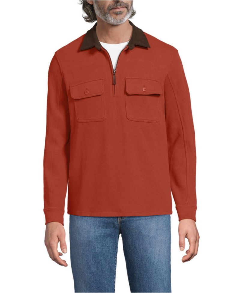Men's Long Sleeve Corduroy Collar Bedford Rib Quarter Zip