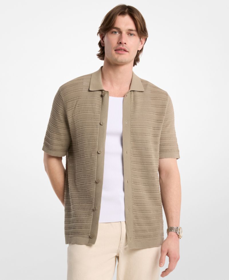 Men's Open-Stitch Cotton Short-Sleeve Shirt