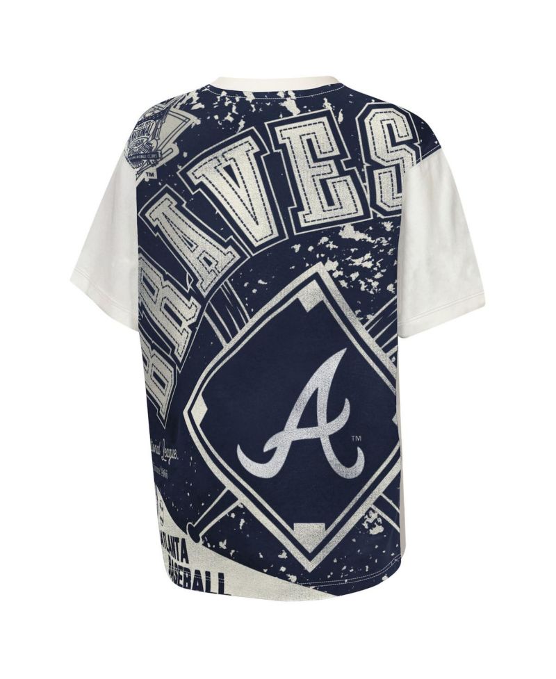Big Boys and Girls Cream Atlanta Braves Big League Top Player Bold All-Over-Print T-Shirt