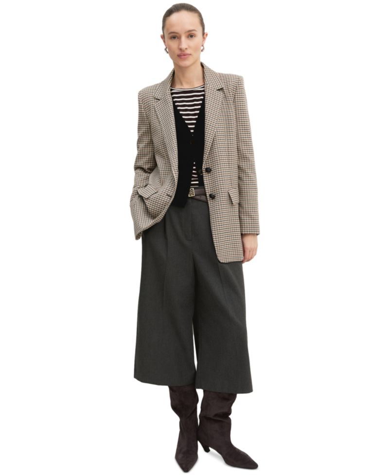 Women's Straight-Fit Plaid Long-Sleeve Lapel Collar Blazer