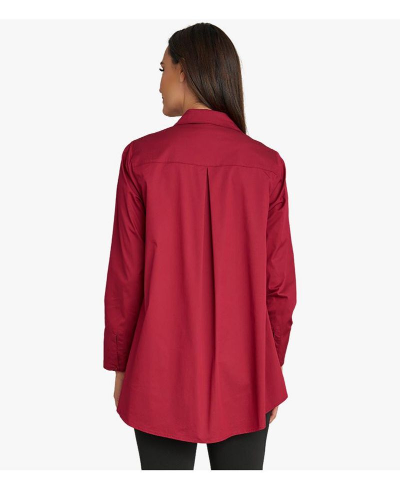 Women's Cotton Poplin Button-Front A-Line Shirt Top Prime Time Tunic