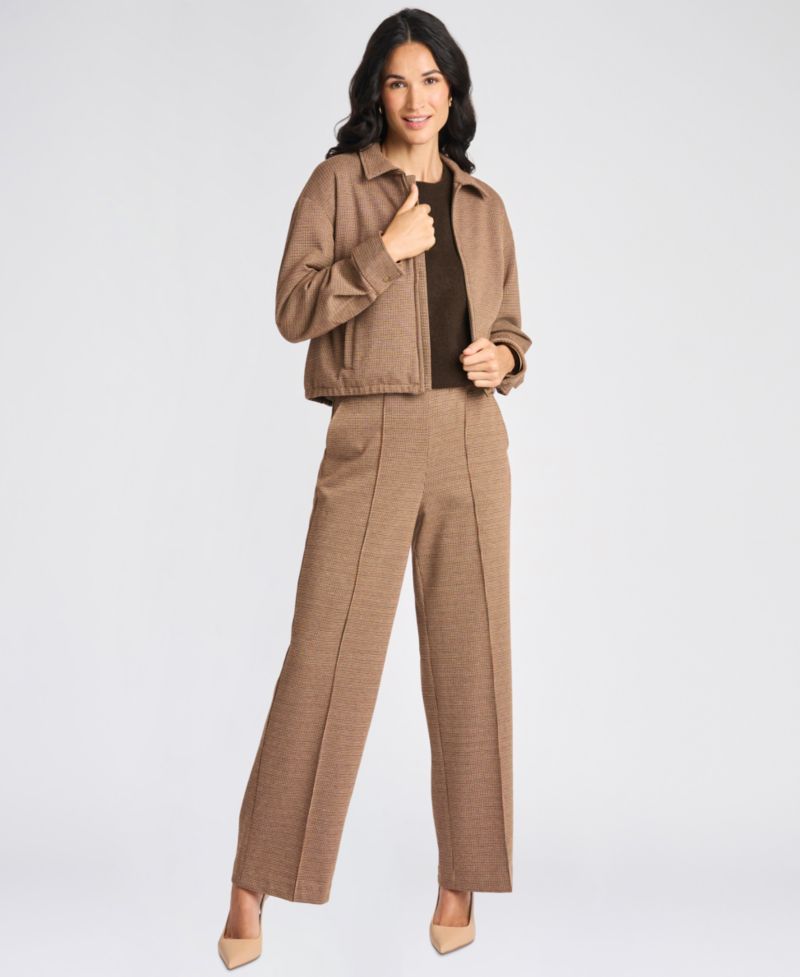 Women's Collared Bubble Front Waffle-Knit Bomber Zip Jacket