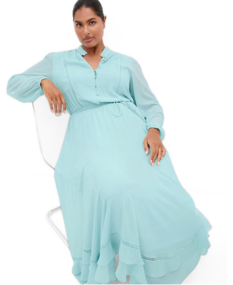 Plus Size Yasmin Long-Sleeve Chiffon Ruffle Maxi Dress