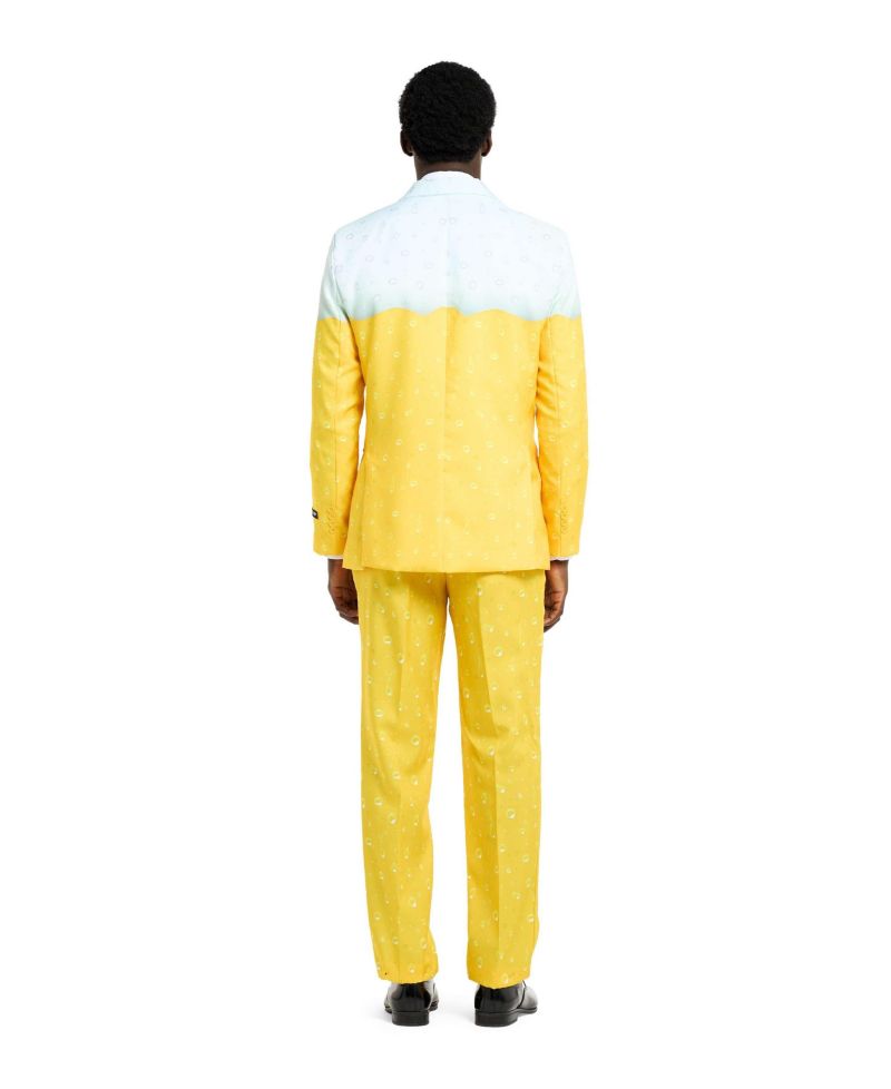 Men's Beer Suit - With Bottle Opener Tie Slim Fit - Yellow