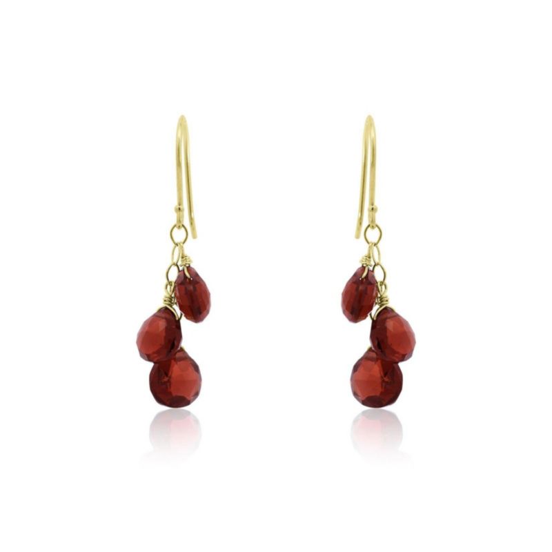 Garnet Bead Dangle Earrings 14K Gold