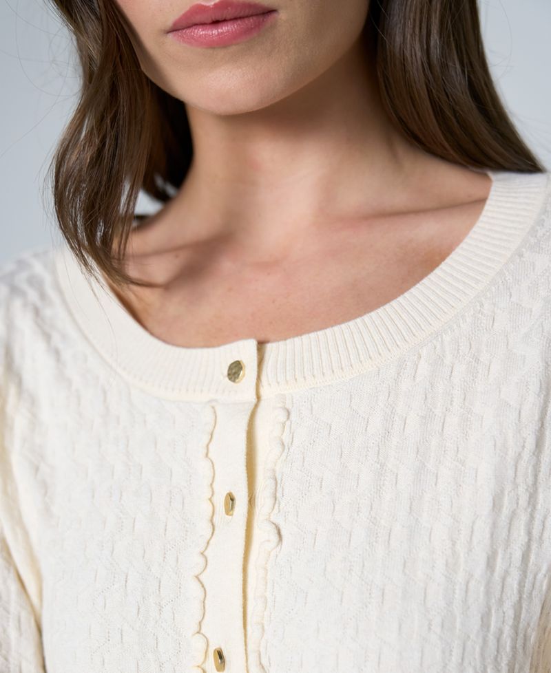Petite Button-Front Ruffle Trim Cardigan Sweater