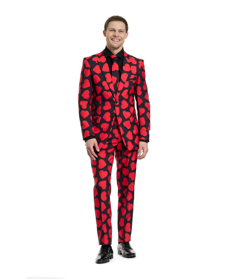 Big & Tall Valentine's Day Suits - Hearts And Rainbow Print Outfits - Love Theme Party Suits - Hearts