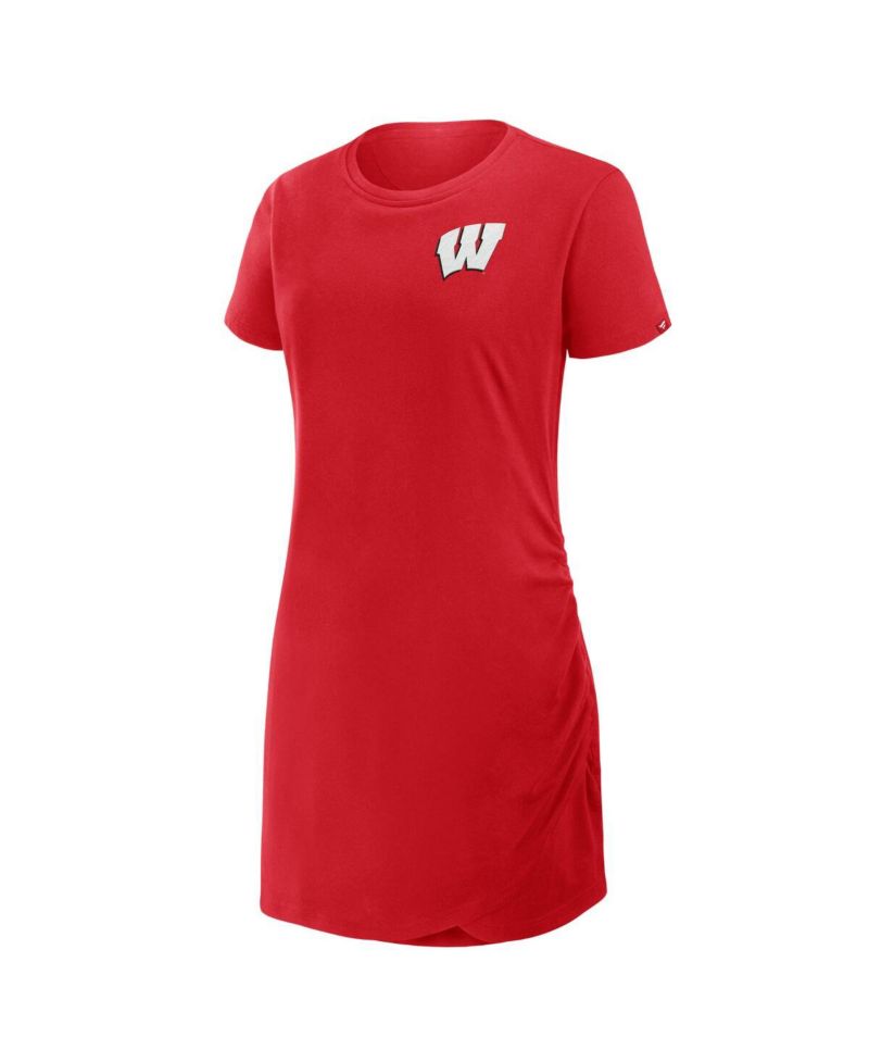 Women's Red Wisconsin Badgers Ruched Drape T-Shirt Dress