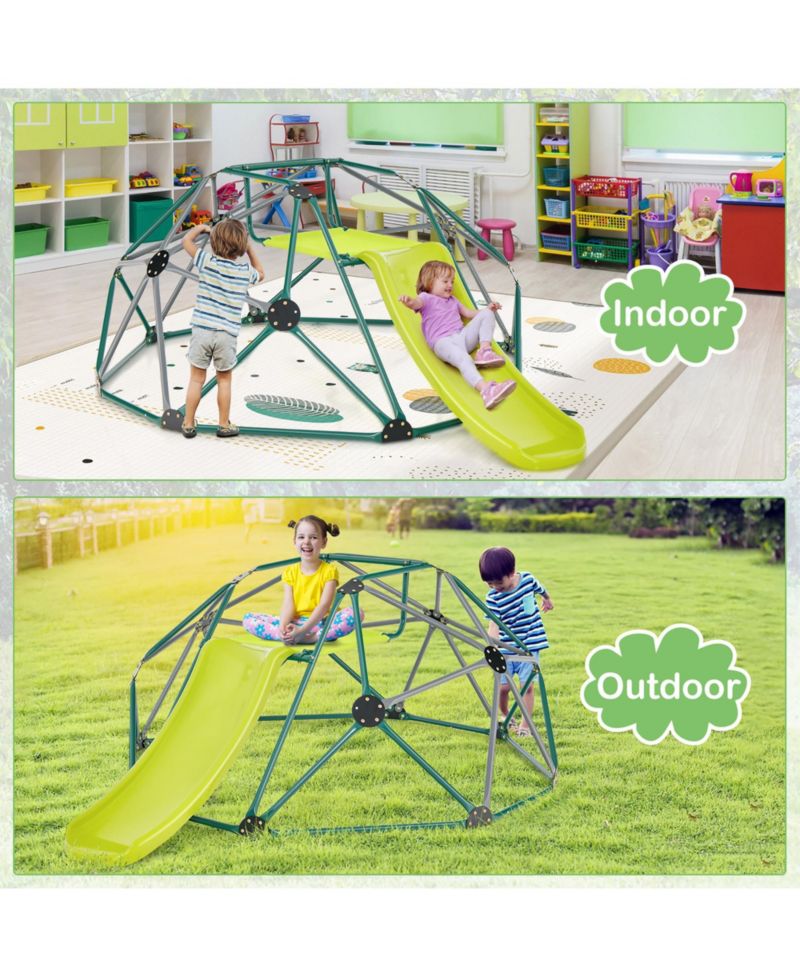 8FT Climbing Dome w/ Slide Outdoor Kids Jungle Gym Dome Climber Green and Gray