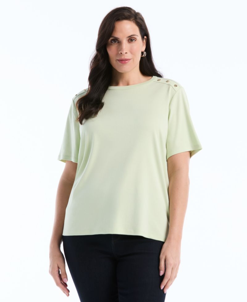 Petite Button Detail Short-Sleeve Top
