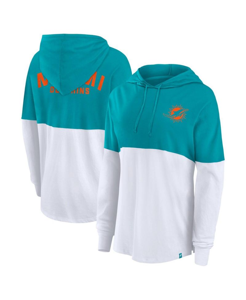 Women's Aqua/White Miami Dolphins Backup Option Long Sleeve Hoodie T-Shirt