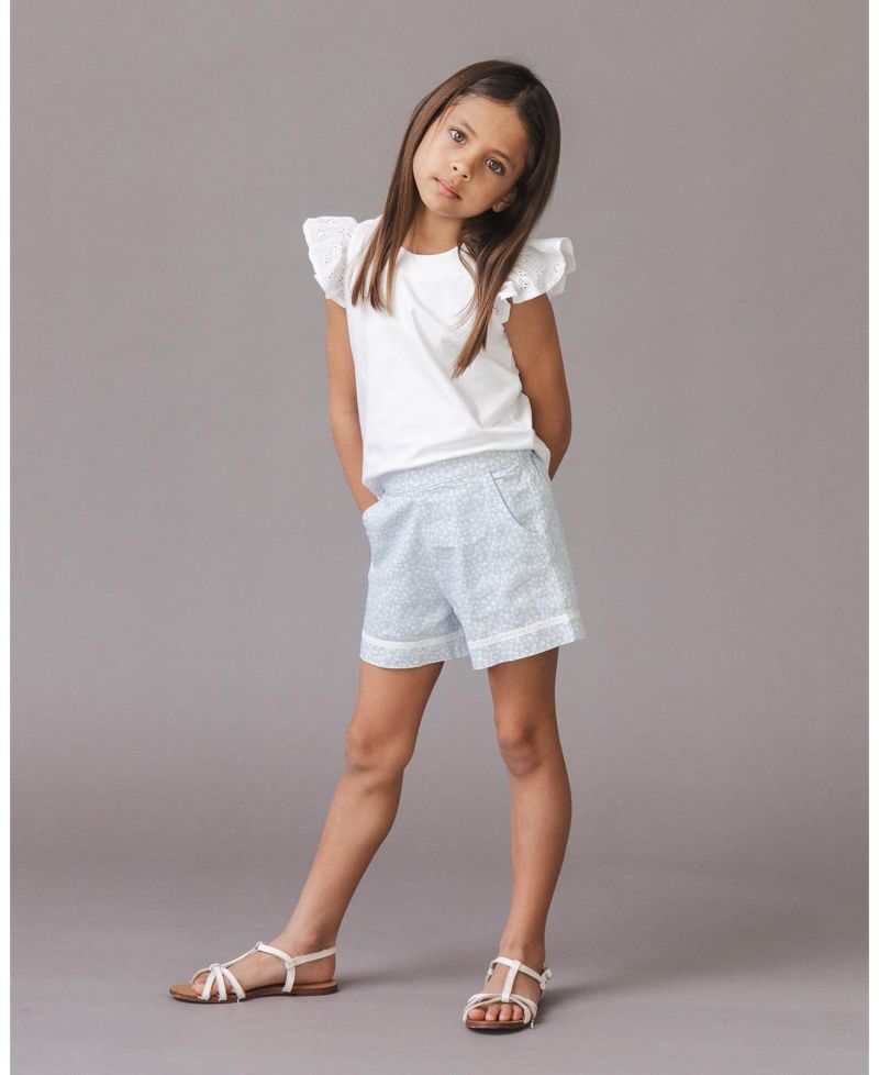 Hope and Henry Little and Big Girls' Organic Knit Top with Eyelet Flutter Sleeves