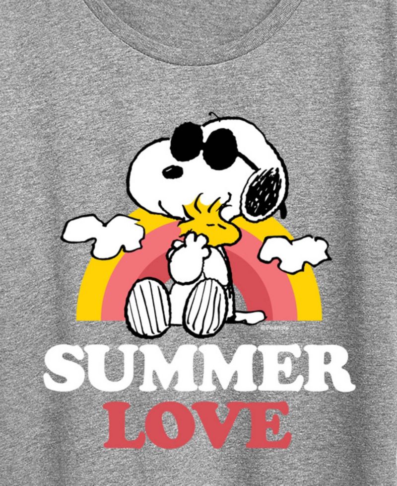 Plus Size Peanuts Summer Love Snoopy and Woodstock Short-Sleeve Graphic T-Shirt