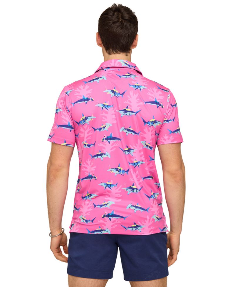 Men's Great Pink Shark Short-Sleeve Polo Shirt