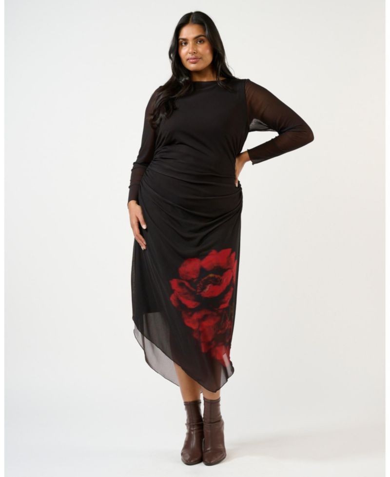 Women's Raya Asymmetrical Long Sleeve Mesh Dress