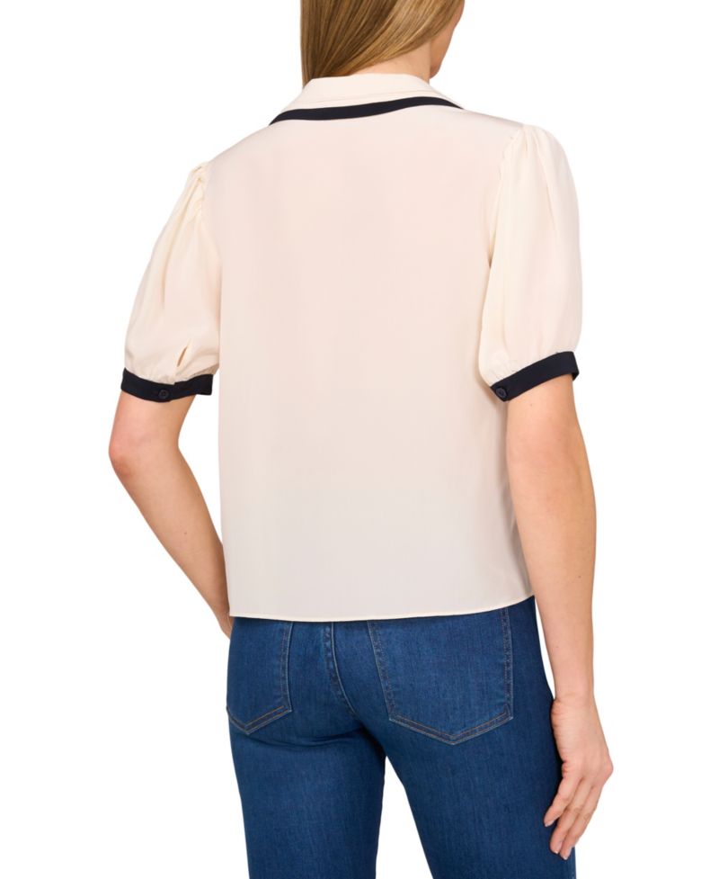 Women's Collared Puff-Sleeve Blouse