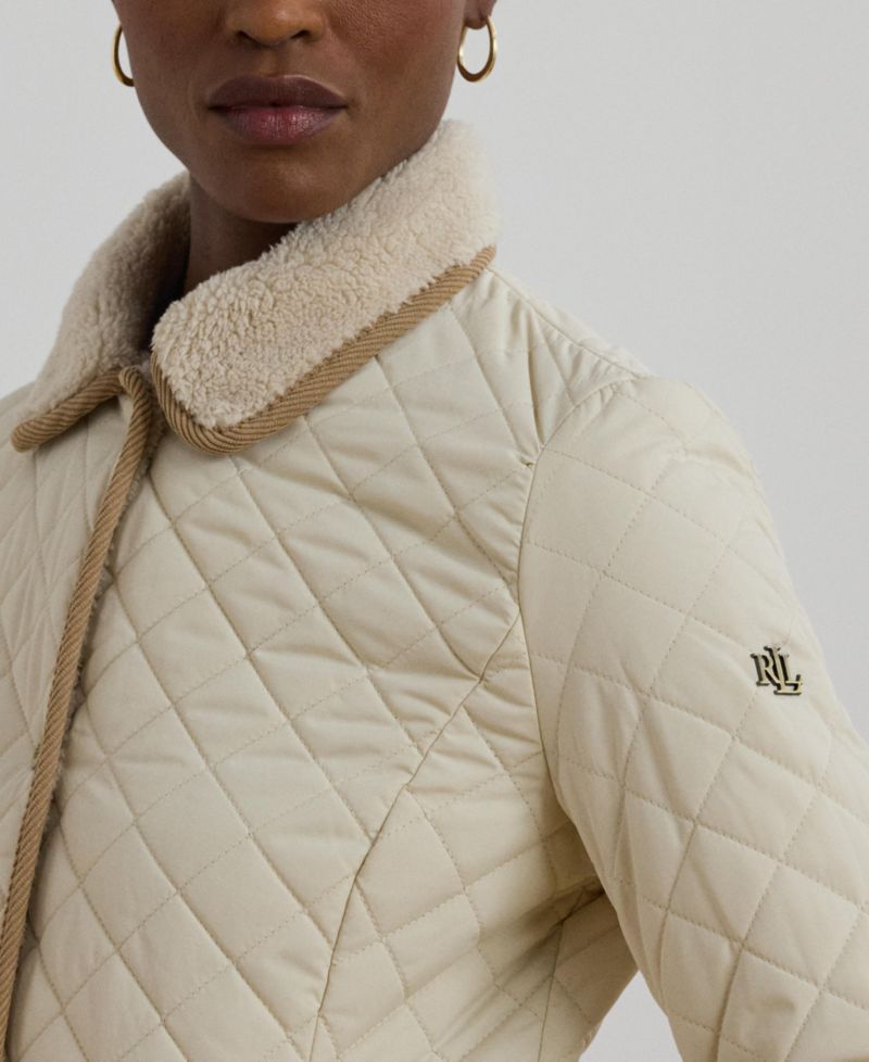 Women's Faux-Sherpa-Collar Quilted Coat