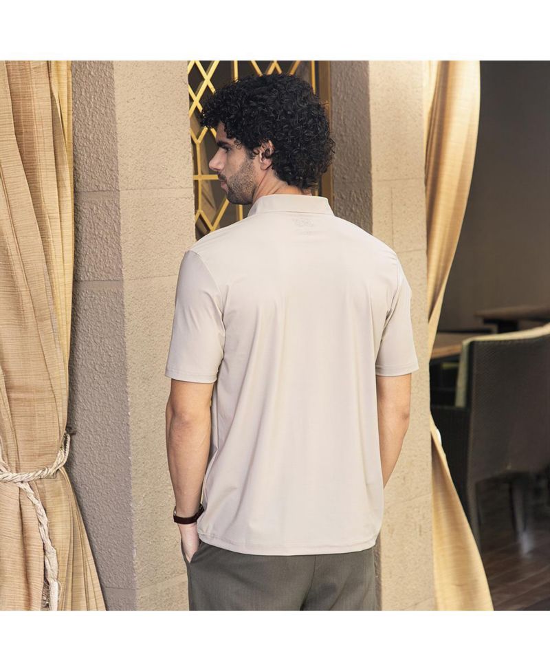 Men's Sand Beige Seamless Waffle Polo T-Shirt