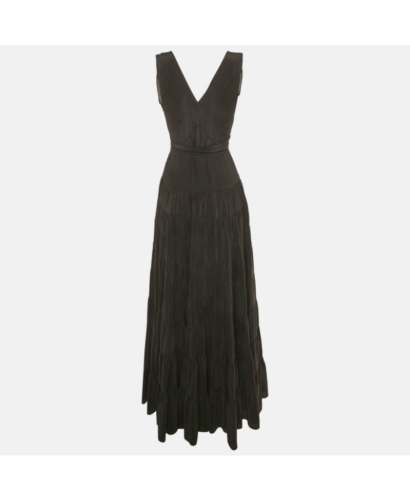 Women's Black Silk Flared Maxi Dress