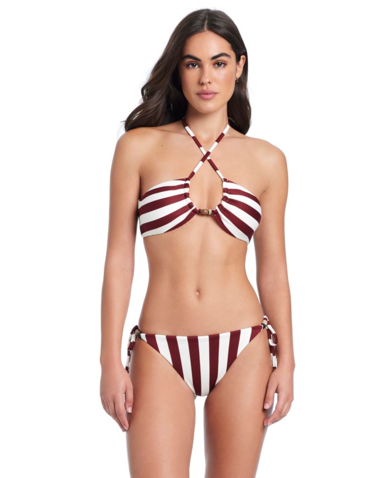 Women's Crossing Paths Bikini Top W/ Accent Straps and Tie Side Bottom with O-Rings
