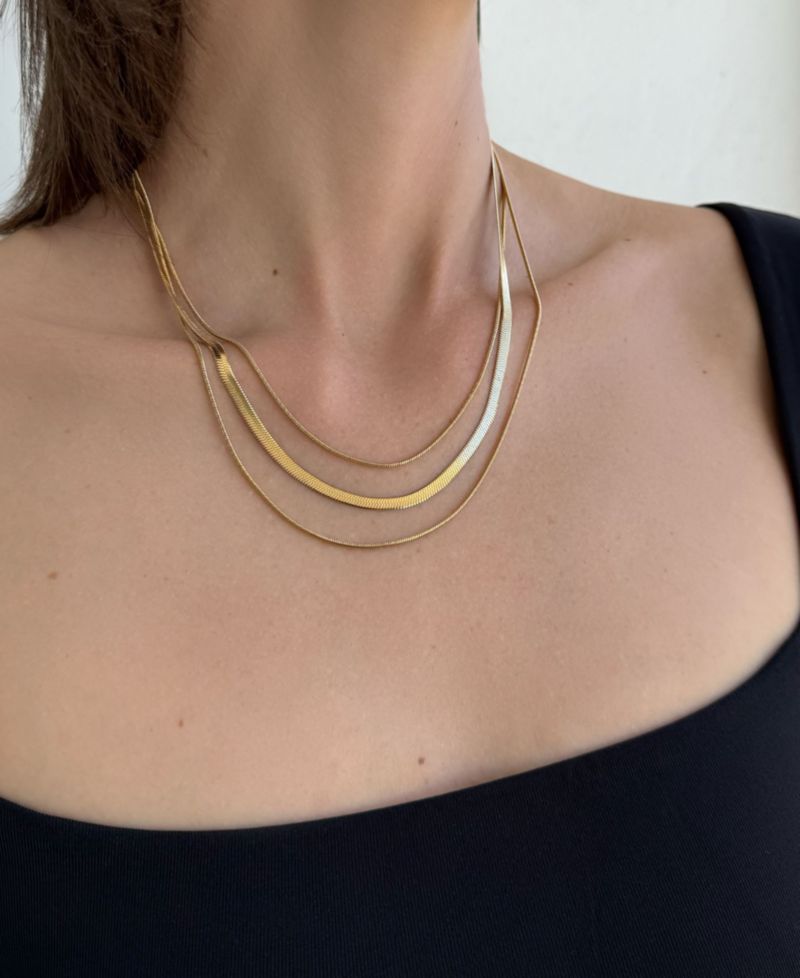 Tarnish Resistant Gold Layered Herringbone Necklace Set