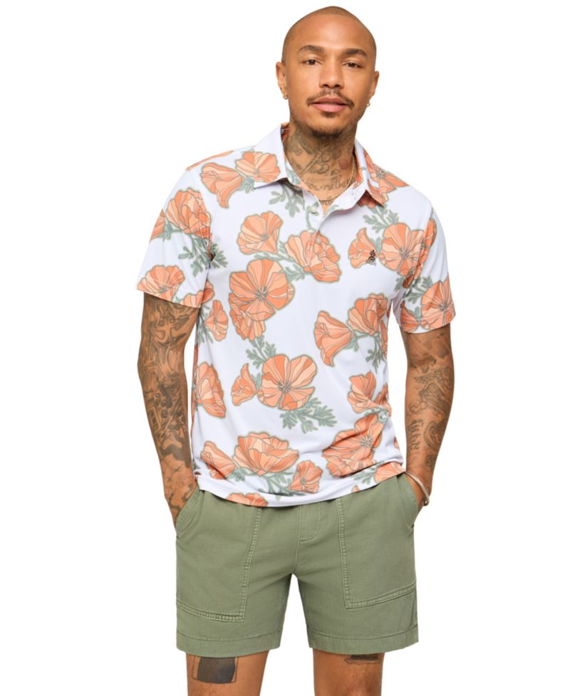 Men's The Great Grand Poppy Short-Sleeve Stretch Floral-Print Polo Shirt