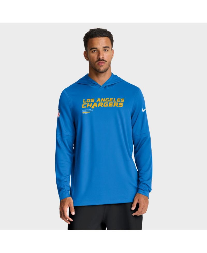 Men's Powder Blue Los Angeles Chargers Sideline Pure Fury Performance Long Sleeve Hoodie T-Shirt
