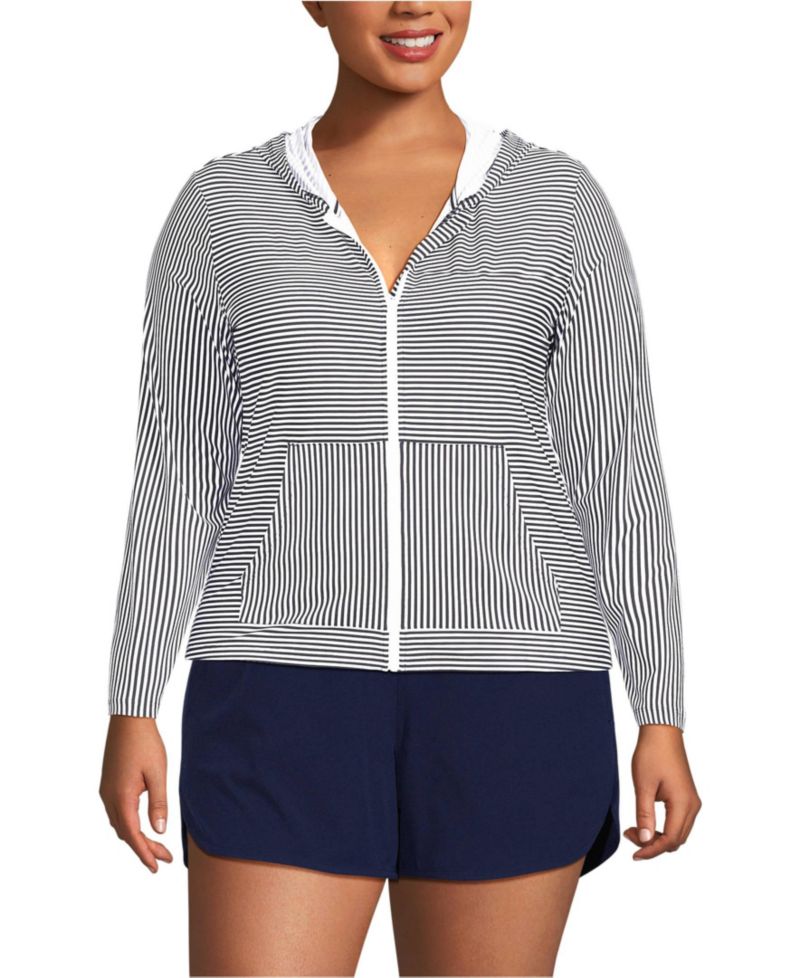 Plus Size SunShade UPF 50 Hooded Zip Front Rash Guard
