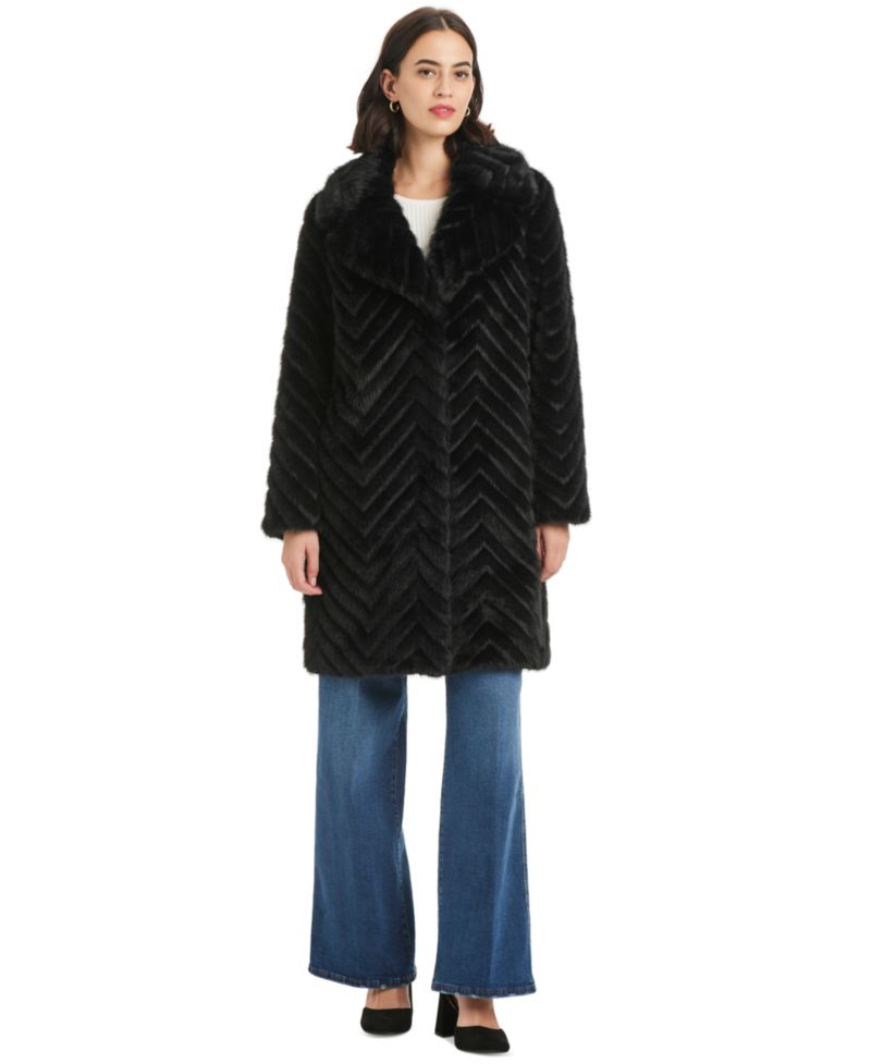 Women's Chevron Textured Faux-Fur Coat
