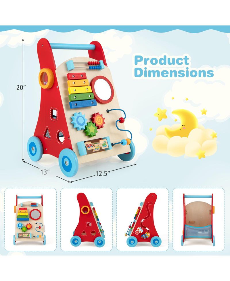 Wooden Baby Walker Baby Push Walker w/ Handle Storage and Wheels Walker Toy