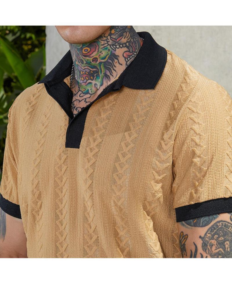 Men's Buff Beige and Obsidian Black Arc-Tactile Polo T-Shirt