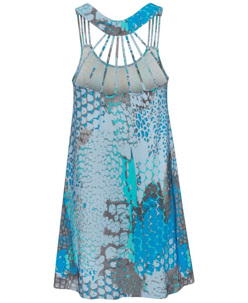 Women's Viscose Printed Strappy Detail Racerback Scoop-Neck Short Dress