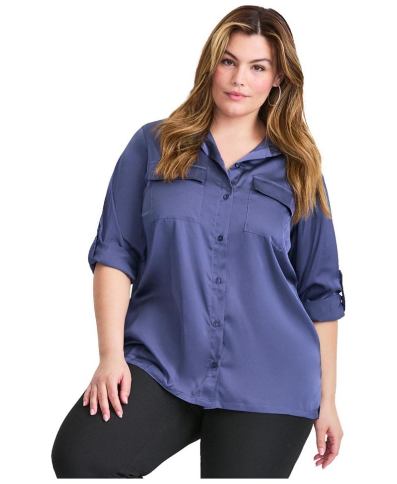 Women's Plus Size Sateen Utility Shirt