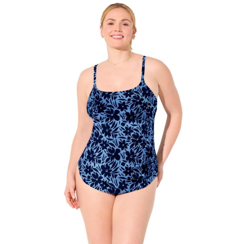 Women's Chlorine Resistant Sarong Front One Piece Swimsuit