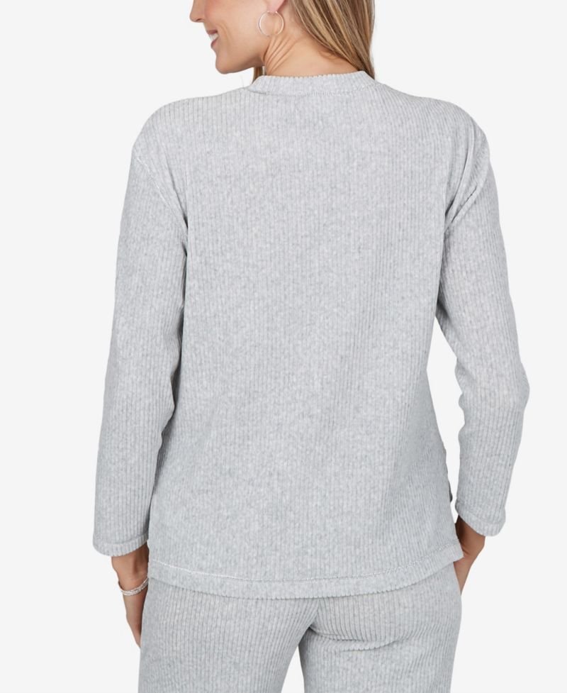 Petite Ribbed Crewneck 3/4-Sleeve Sweater