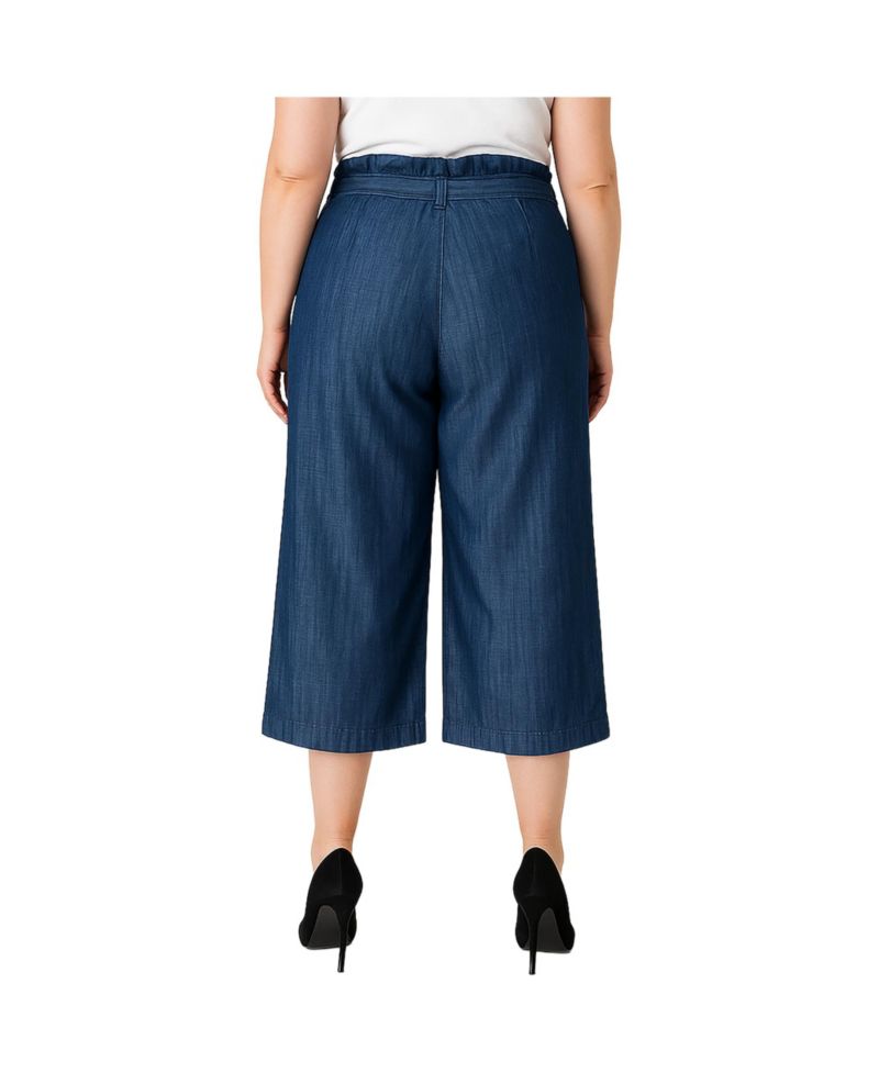 Plus Size Paper Bag Waist Tencel Wide Leg Cropped Pants