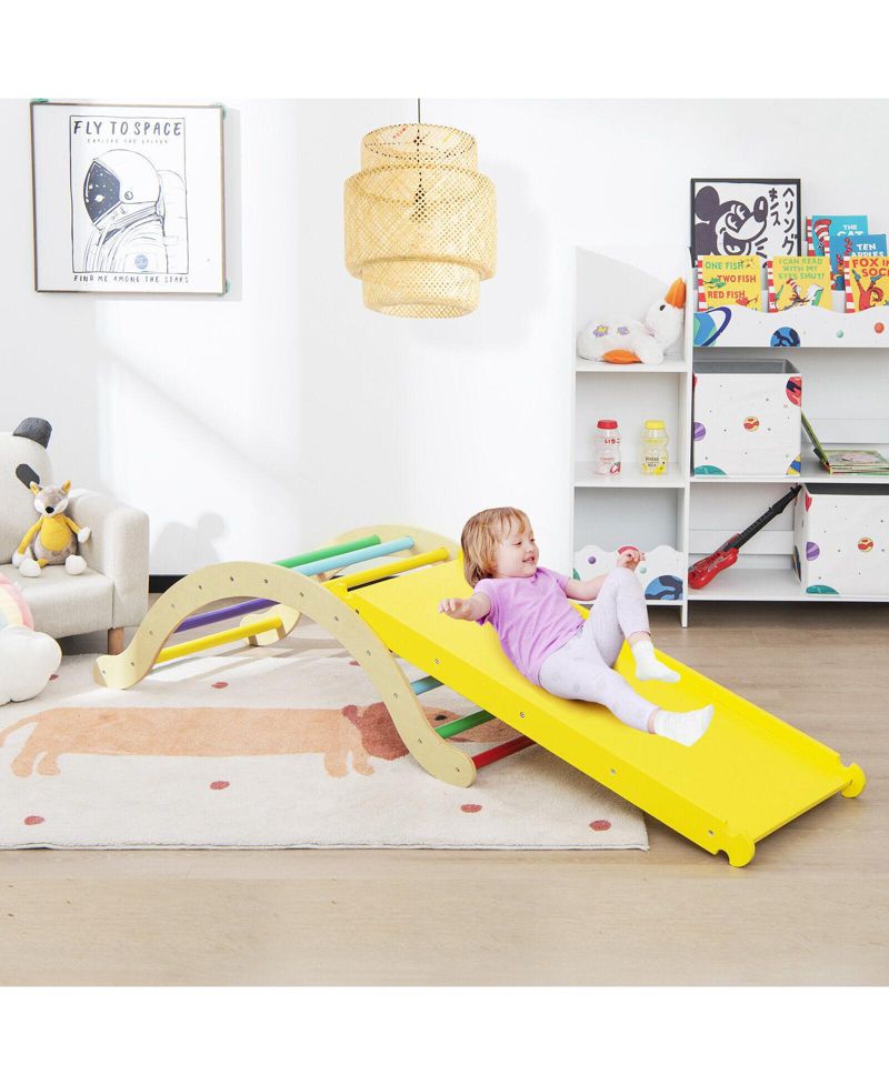 3-in-1 Wooden Climbing Arch, Ramp, and Cushion Pad, 3-Piece Set