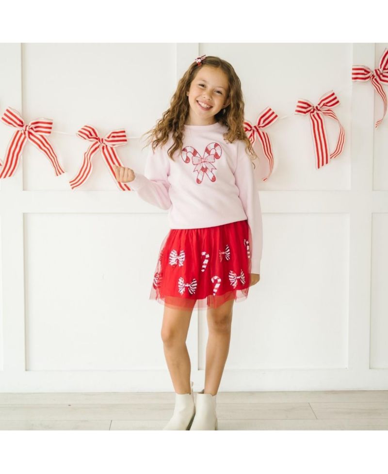 Girls Candy Cane Patch Christmas Sweatshirt