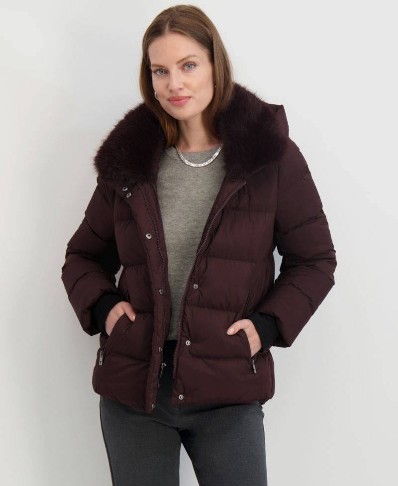 Women's Faux-Fur-Collar Hooded Puffer Coat