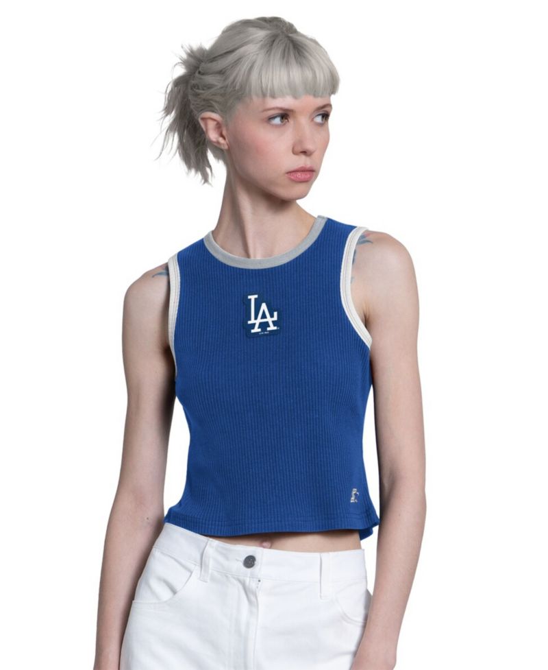 Women's Royal Los Angeles Dodgers Cooperstown Play the Ball Crop Tank Top
