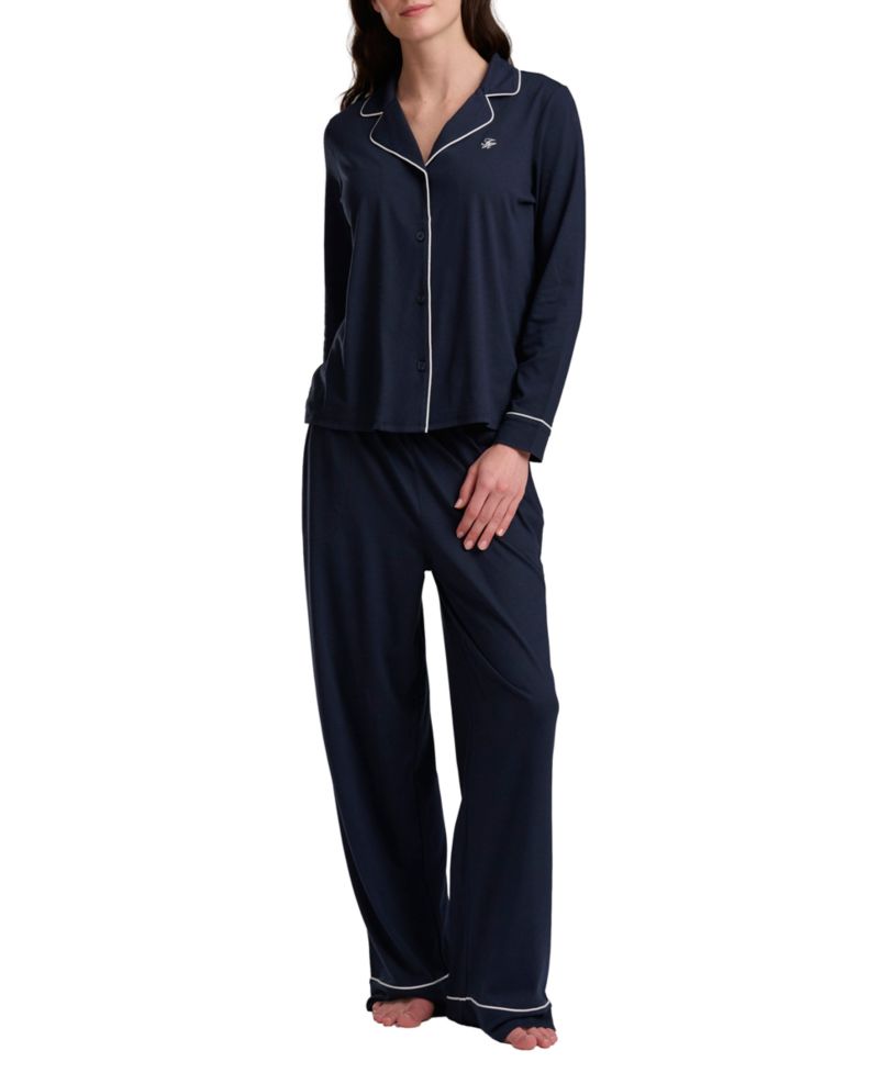 Women's Girlfriend Long-Sleeve Notch Collar Button-Up Top and Pant Pajama Set