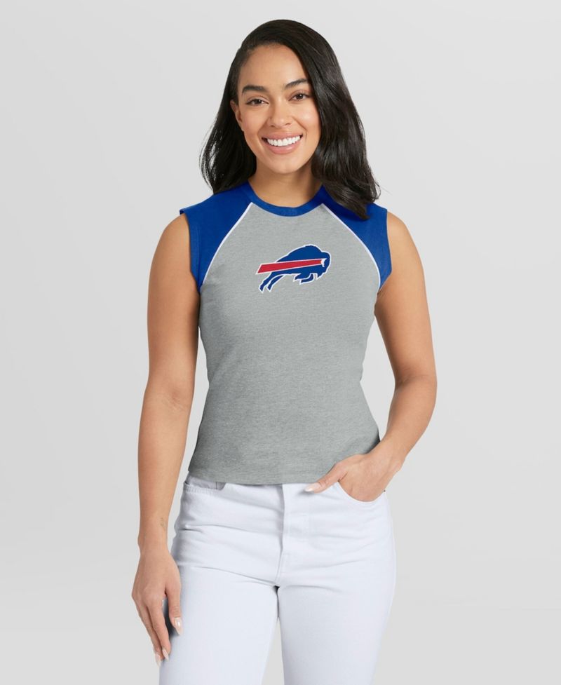 Women's Gray Buffalo Bills Cropped Raglan Tank Top