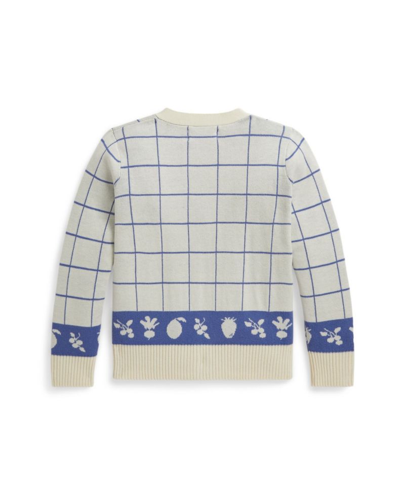 Girls' 2-6X Windowpane V-Neck Cardigan