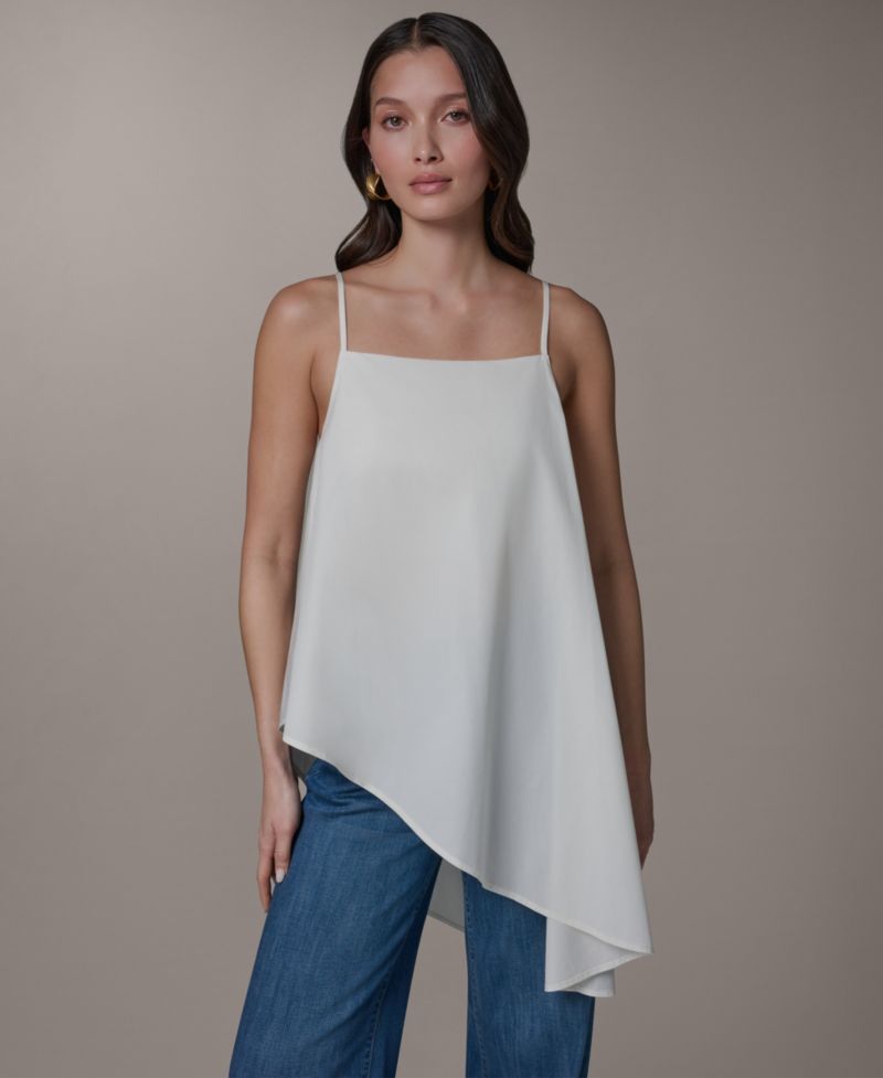 Women's Stretch Poplin Tie-Strap Cami Blouse with Asymmetrical Hem
